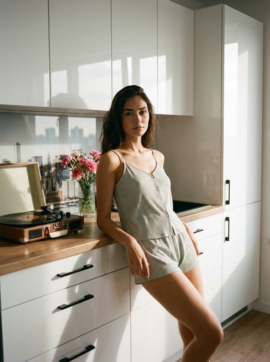 Calm Vibes Aurora – Women Linen Pajama Set Soft Summer Sleepwear