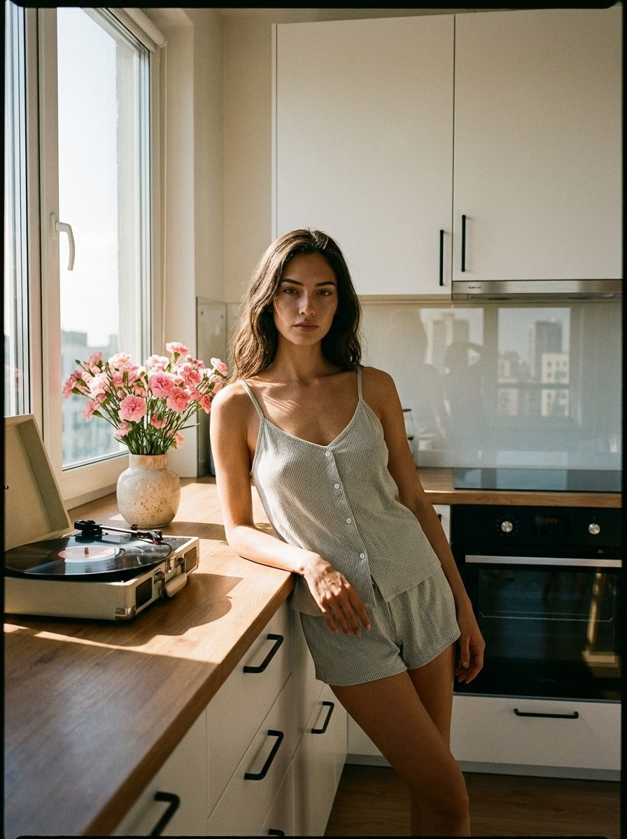 Calm Vibes Aurora – Women Linen Pajama Set Soft Summer Sleepwear