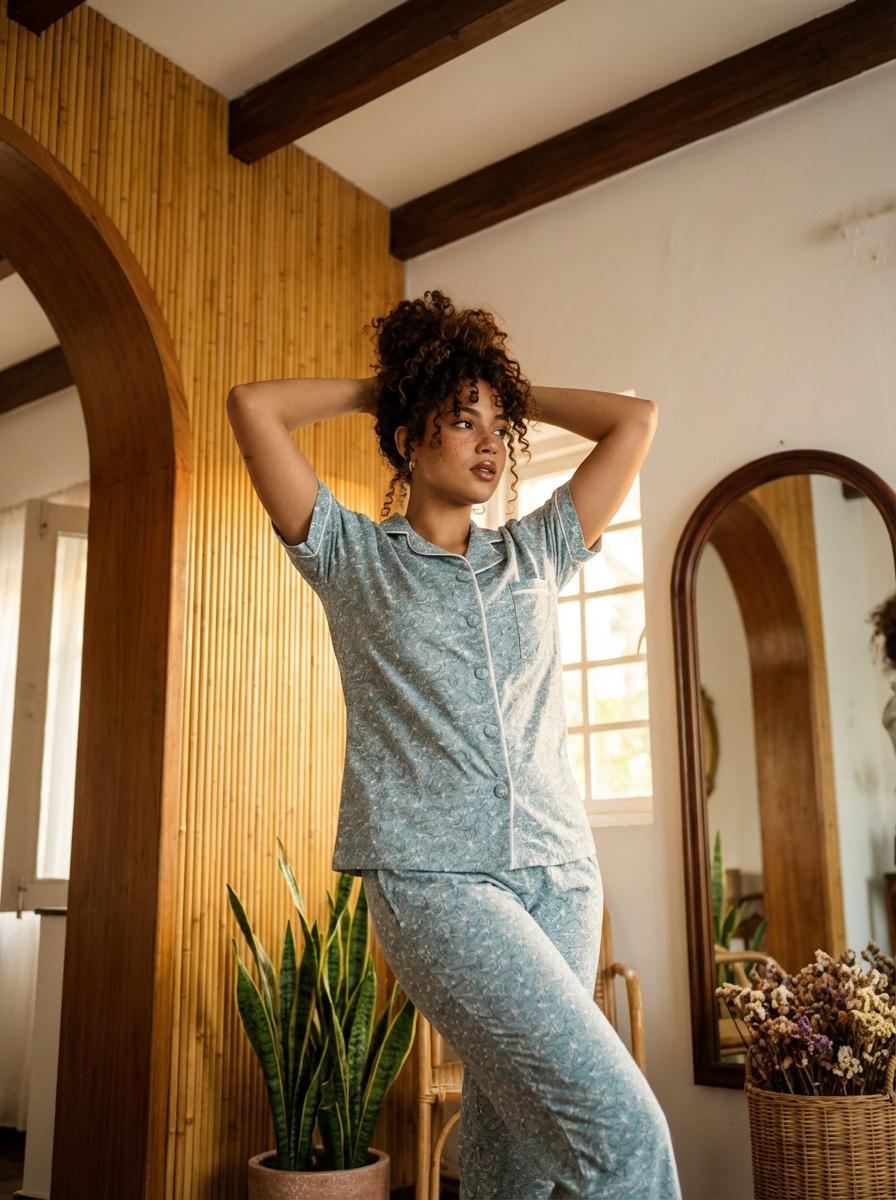 Violet – Female Soft Cotton Pajama Set Comfortable Summer Sleepwear