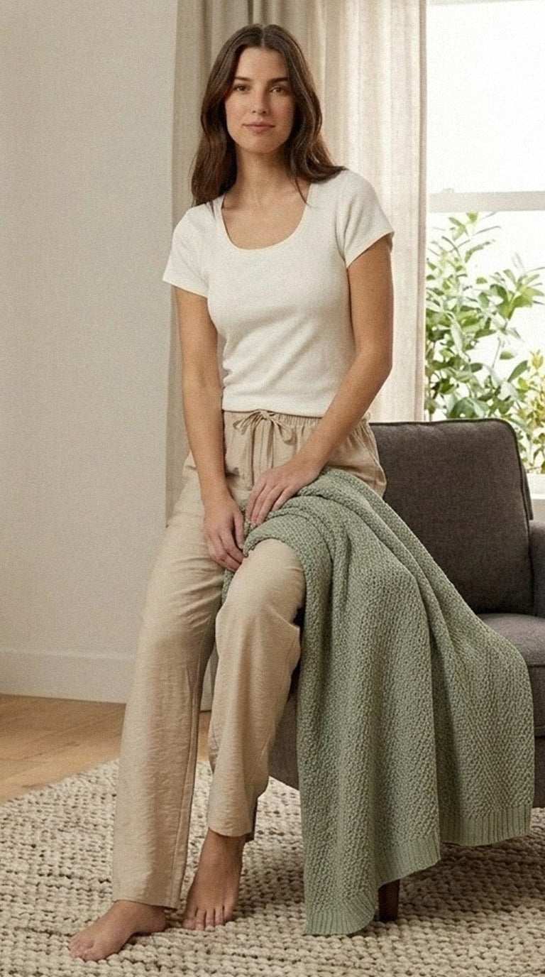 Solene Biege Linen & Cotton Summer Pajamas