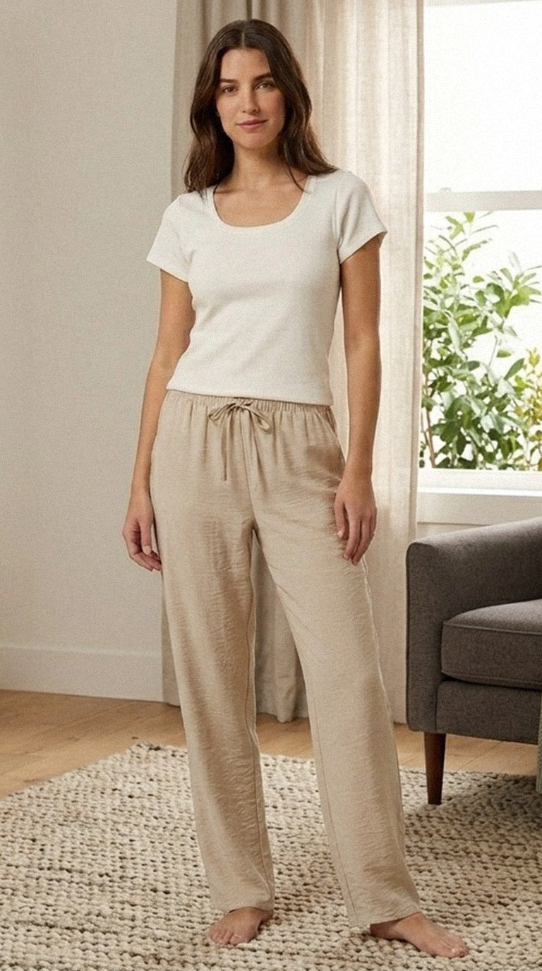Solene Biege Linen & Cotton Summer Pajamas