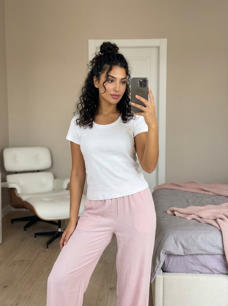 Solene Pink Linen & Cotton Summer Pajamas