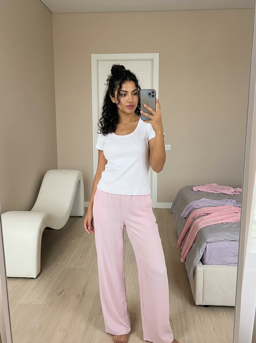 Solene Pink Linen & Cotton Summer Pajamas