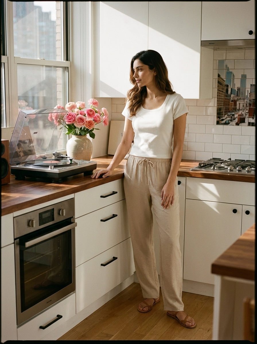 Solene Biege Linen & Cotton Summer Pajamas