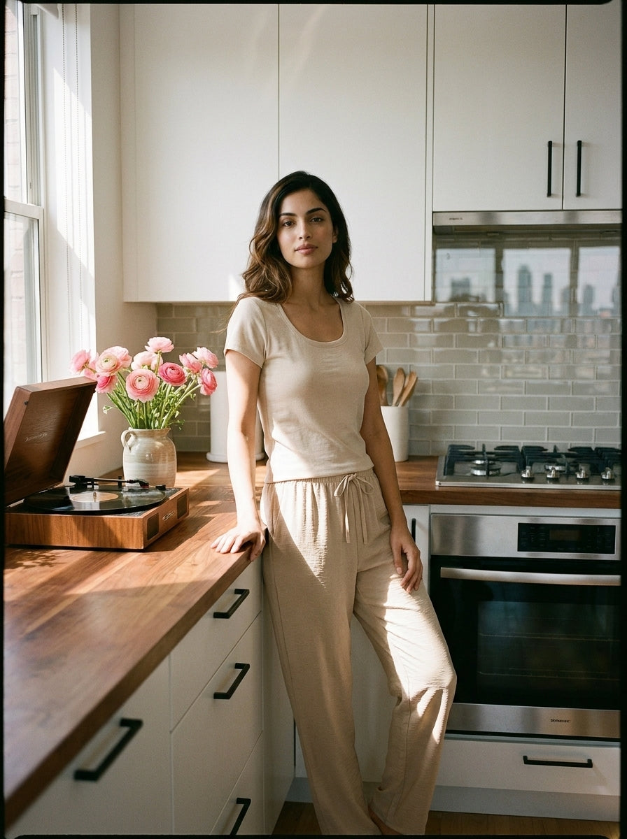 Solene Biege Linen & Cotton Summer Pajamas