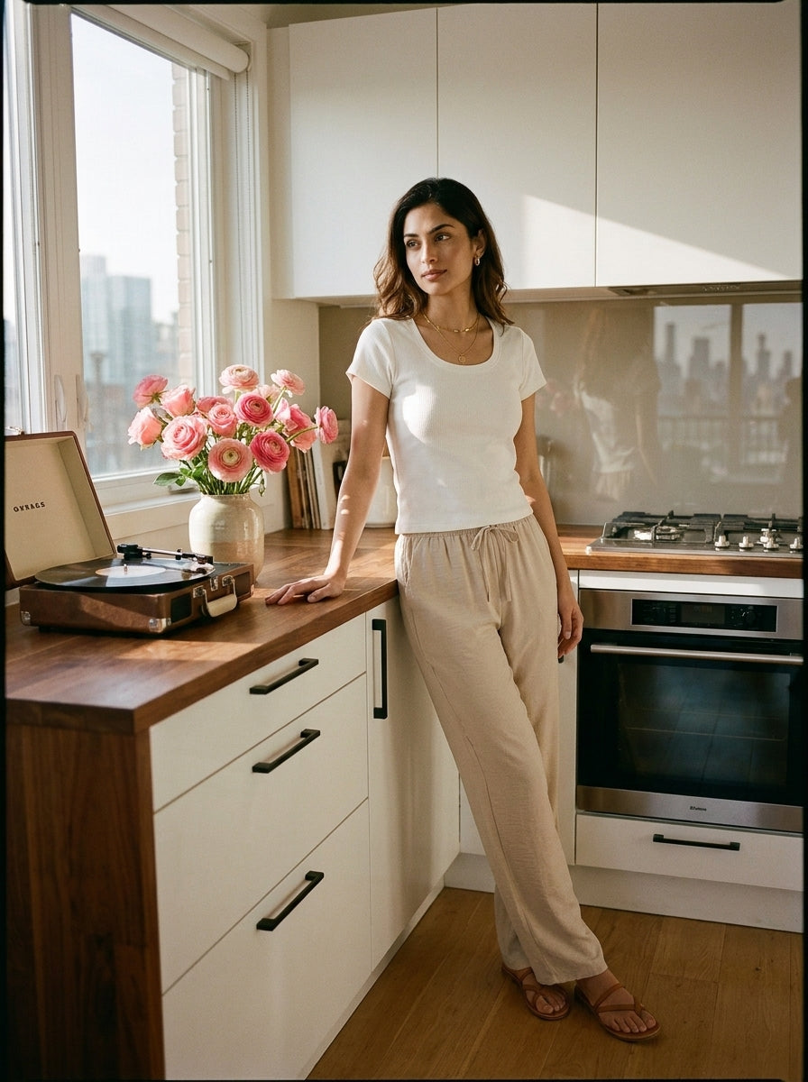 Solene Biege Linen & Cotton Summer Pajamas